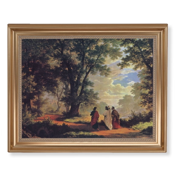 Way to Emmaus Picture Framed Wall Art Decor Extra Large, Classic Gold-Leaf Fluted Frame with Beaded Lip