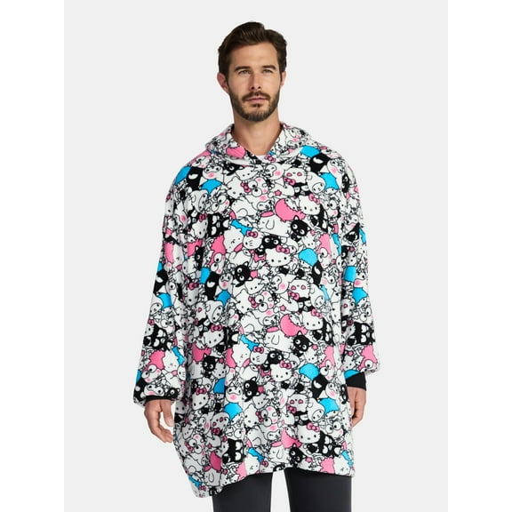 Hello Kitty & Friends Men's and Big Men's Oversized Graphic Hooded Sweatshirt, One Size Fits Most