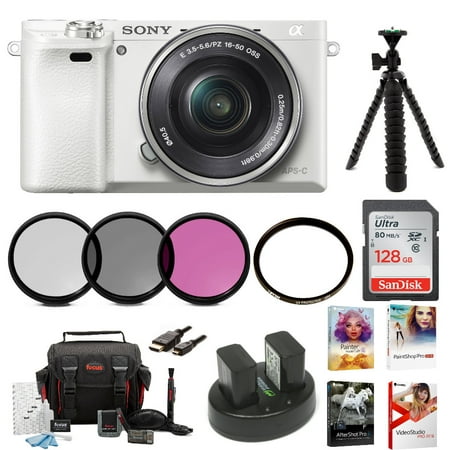 Sony Alpha a6000 Camera (White) with 16-50mm Lens and Accessory