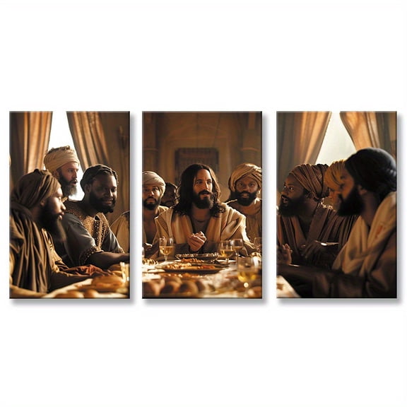 3-Piece Canvas Wall Art Set - The Last Supper Interpretation, Frameless Modern Artwork, Religious Theme, Elegant Decor for Living Room, Bedroom, Studio, 16x24 inches Each Panel