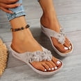 thumbnail image 2 of Rokment Womens Bling Rhinestones Flower Orthopedic Flip Flops Boho Beach Summer Leather Platform Wedge Arch Support Dress Slip on Sandals Comfortable Walking Slides Thong Slippers Beige Size 6.5, 2 of 6