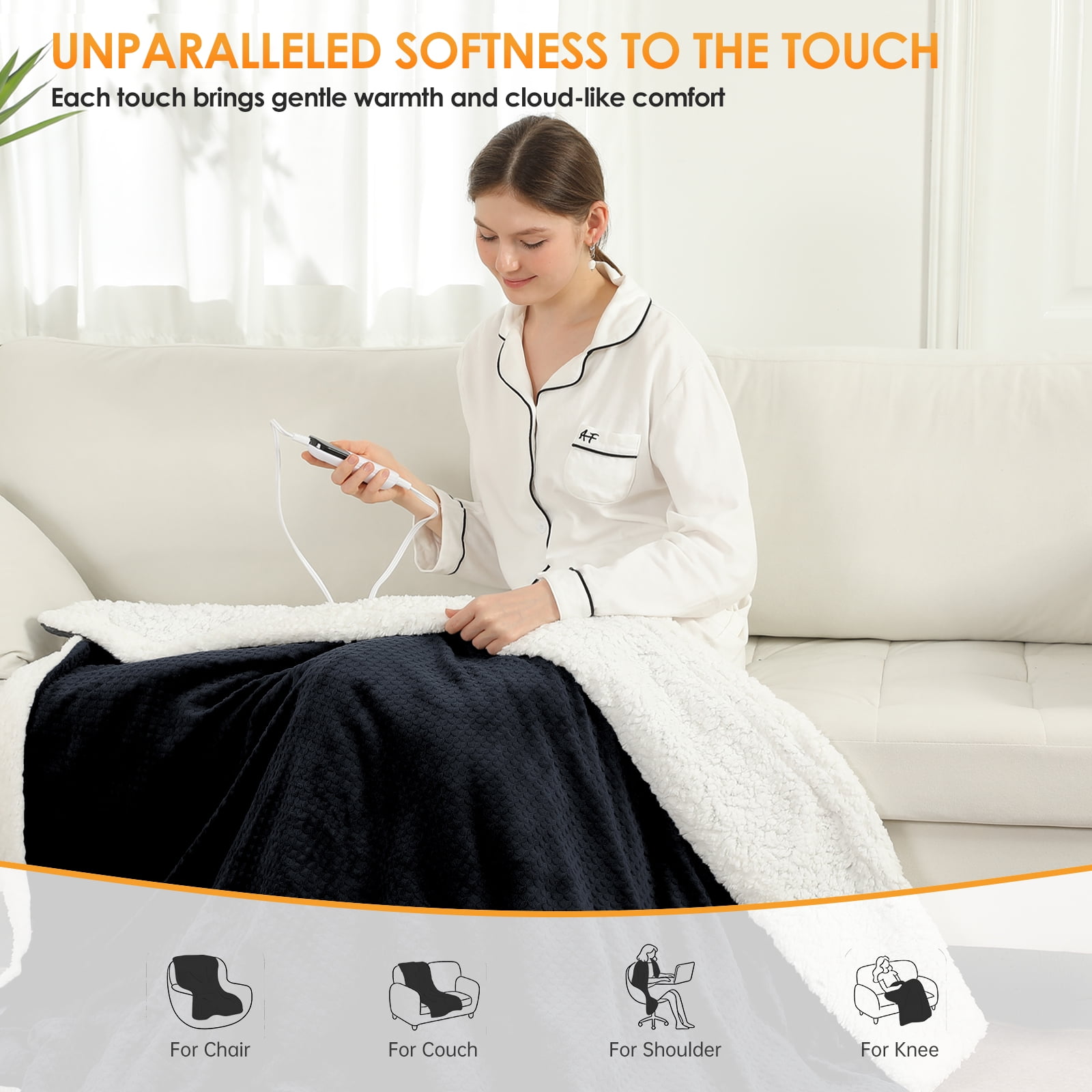 TRUSTWARMTH Electric Heated Blanket Twin Size - 62" x 84" Heating Bed Blankets with 6 Heating Levels & 10 Hours Auto Off, Ultra Sherpa & Waffle Pattern, Black