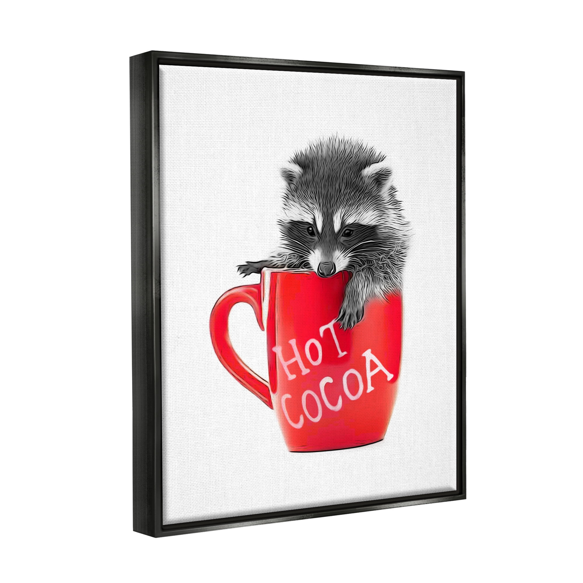 Stupell Industries Raccoon in Cocoa Mug Animals & Insects Painting Black Floater Framed Canvas Art Print Wall Art, 25 x 31