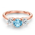 thumbnail image 3 of Gem Stone King 18K Rose Gold Plated Silver Swiss Blue Topaz and White Topaz Engagement Ring for Women | 2.20 Cttw | Round 6MM | Gemstone November Birthstone | Size 9, 3 of 6