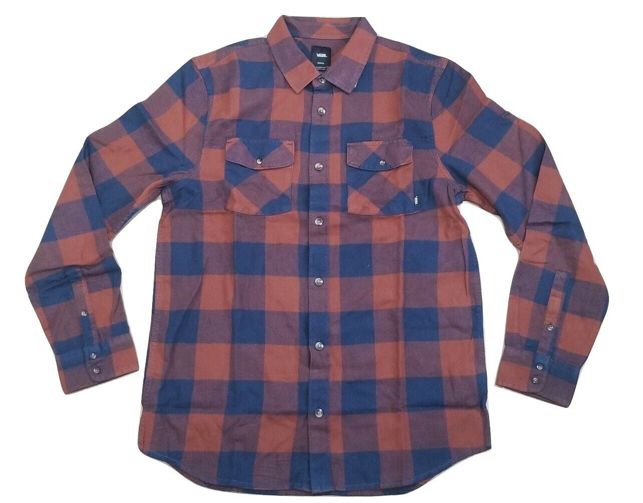 Vans Herrington Woven Blue/Brown Men's Classic Fit Flannel Shirt Size M ...