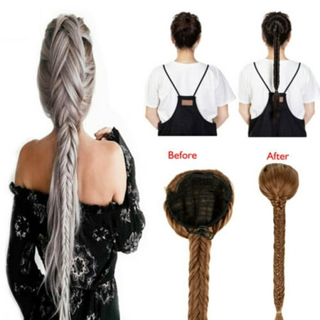Fishtail Ponytail Hair Extension 24 Inches Long Straight Fishtail Braid Ponytail Extensions Braiding Hair Synthetic Clip in Hair Piece