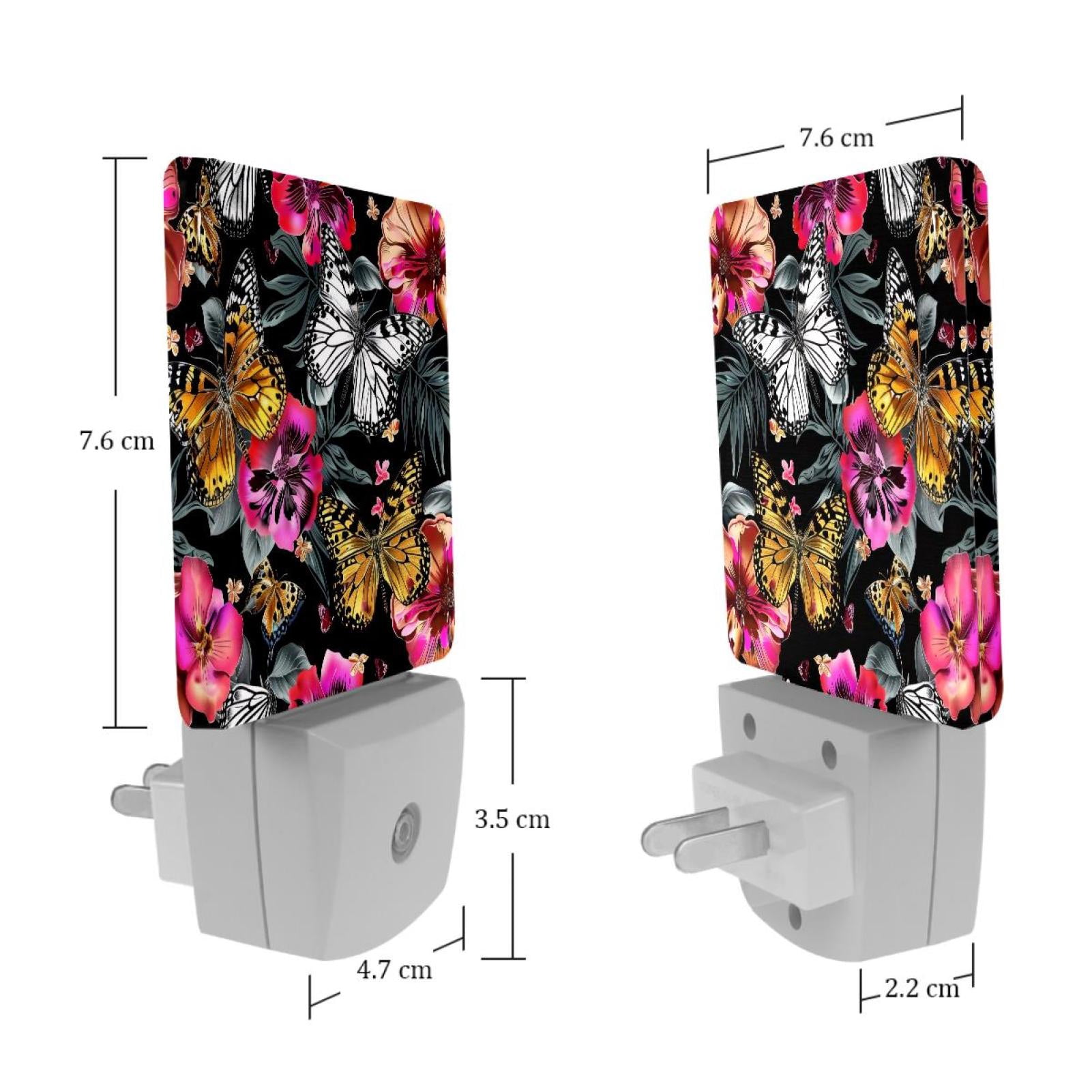 PhooArto Butterflies Flowers Leopard Spots Plug in LED Night Light Auto Sensor Dusk to Dawn Decorative Night for Bedroom, Bathroom, Kitchen, Hallway, Stairs, Baby's Room, Energy Saving