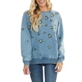 thumbnail image 2 of Women Multiple Color Exquisite Gracefulness Young Round Collar Printing Long Sleeve Polyester Top(Blue,L), 2 of 4