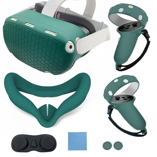 Silicone Cover Set for Oculus Quest 2, VR Protective Cover Include Front Shell Cover and Controller Grip Cover, Face Cover, Lens Protector Cover, Shakes Stick Caps