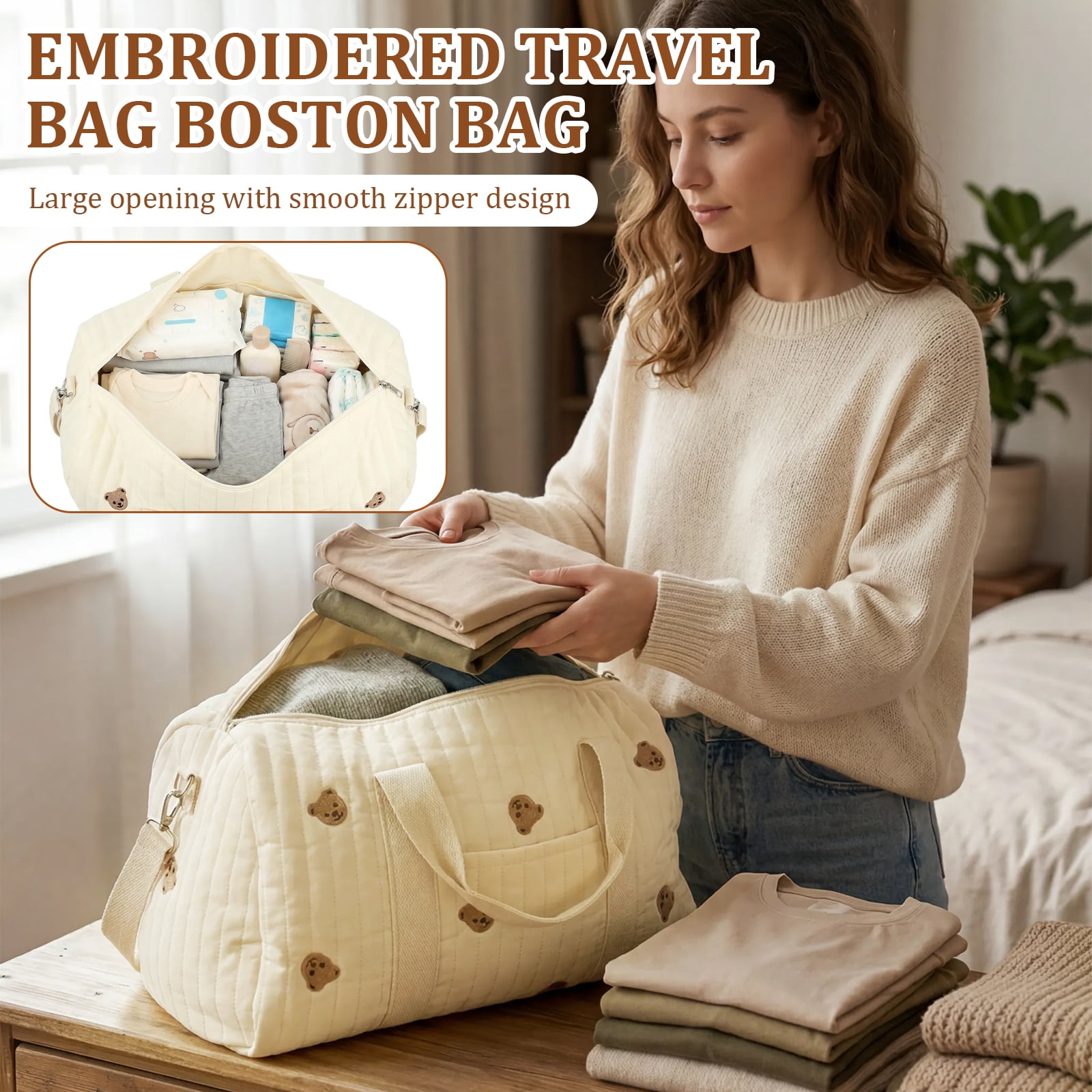 Ikoopy Diaper Bag Tote，Diaper Tote Bag Foldable Baby Diaper Bag Tote with Wide Opening and Smooth Zipper for Clothing Personal Items