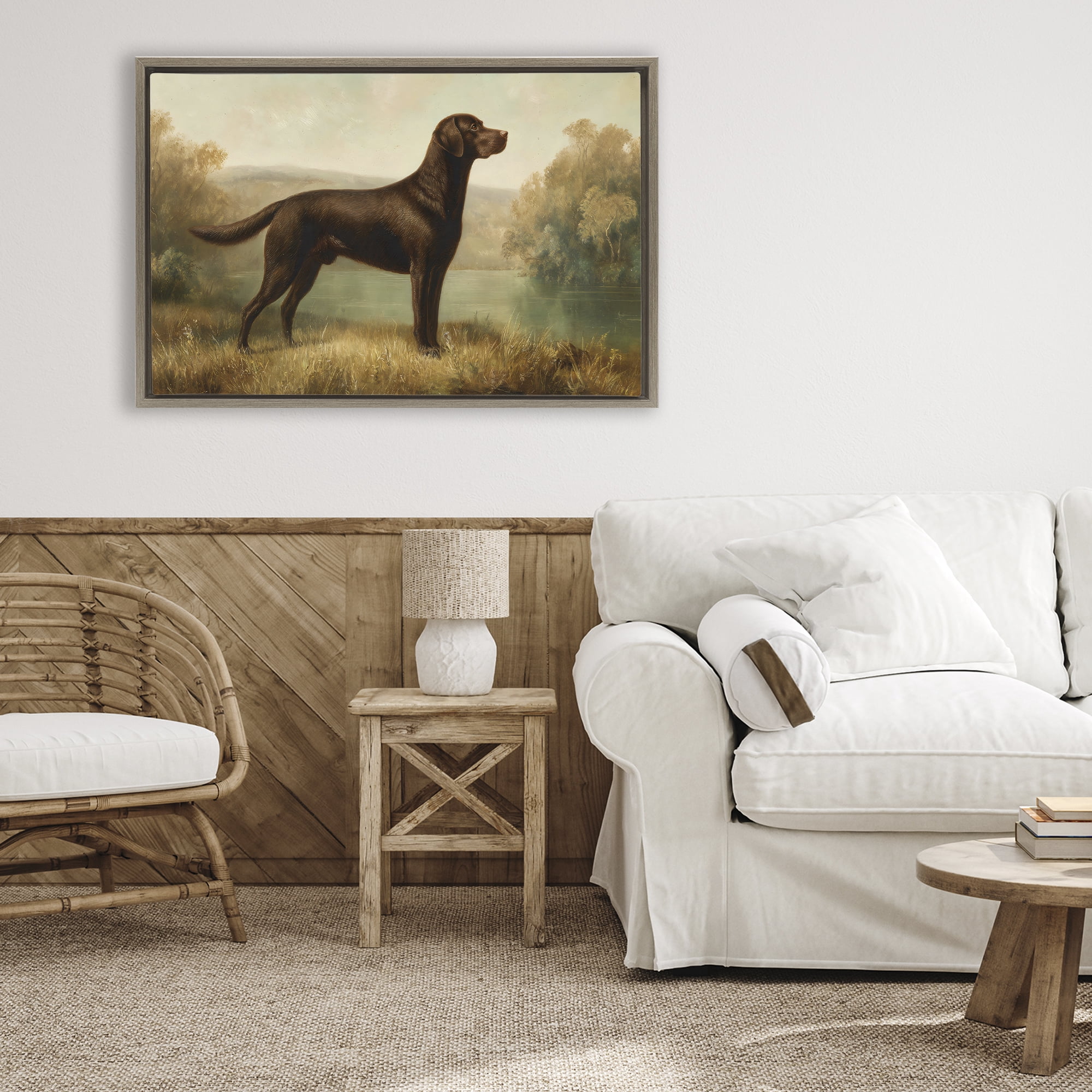 Stupell Industries Chocolate Brown Labrador Brown Framed Floater Canvas Wall Art, design by Petal Prints Design