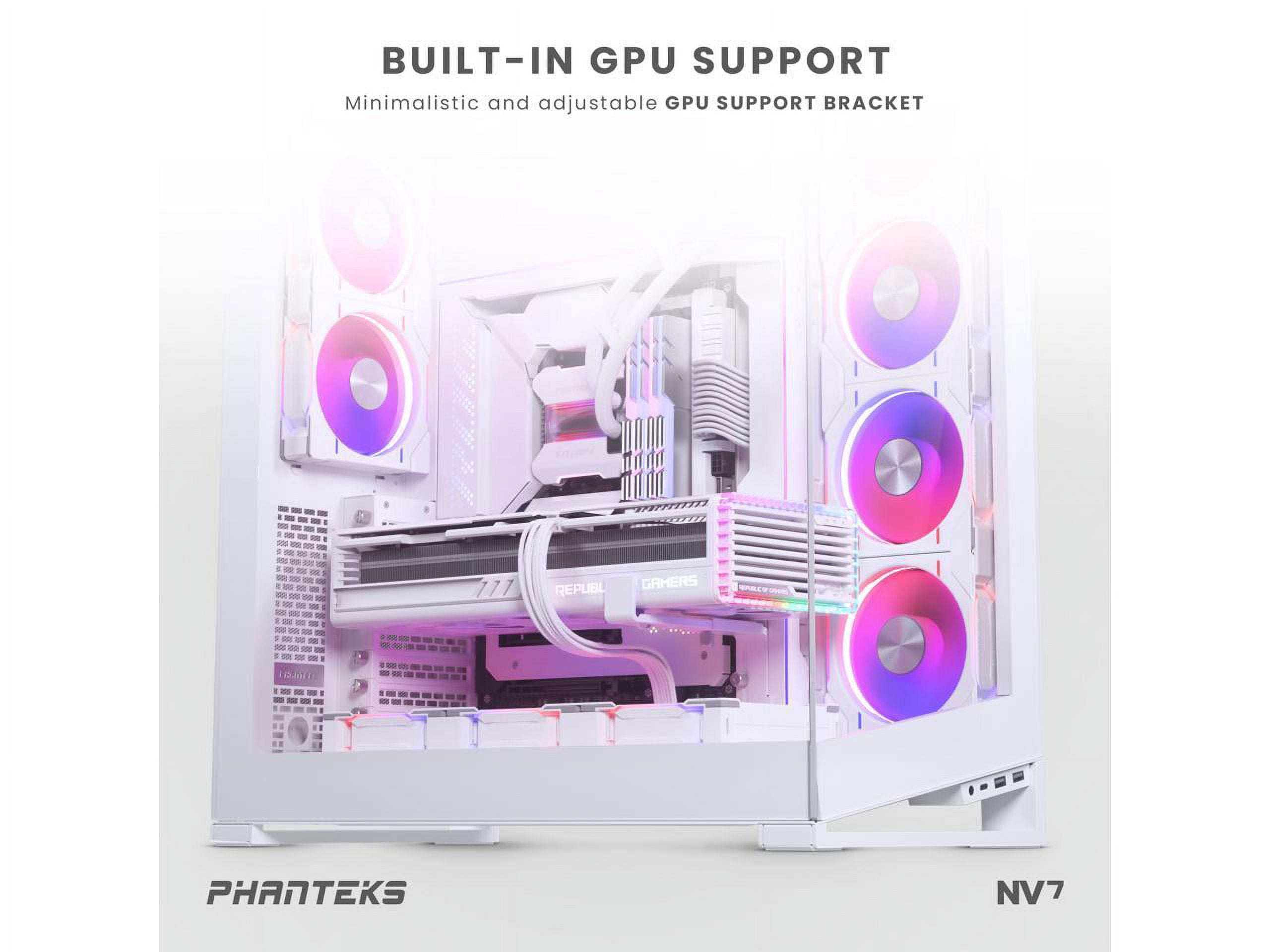 Phanteks NV7, Showcase Full-Tower Chassis, High Airflow Performance, Integrated D/A-RGB Lighting, Seamless Tempered Glass Design, 12 Fan Positions, Matte White