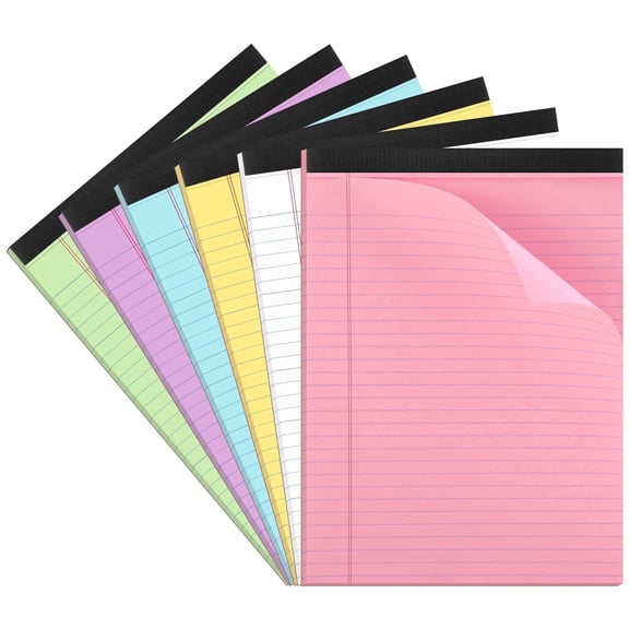 sixwipe Colored Legal Pads, 6 Pack Writing Pads 8.5 x 11 inch, Micro Perforated Notebooks with Sturdy Back, Wide Ruled, 50 Sheets Per Writing Pad for School, College, Office, Professional