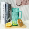 thumbnail image 3 of Colored Glass Cups with Handle Set of 4, 24oz Glass Tumblers with Lids and Straws, Travel Coffee Mugs, Bamboo Mason Jar Style Iced Cup, Perfect for Smoothies, Tea, Water Drinking Glasses, 3 of 10