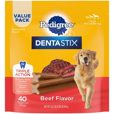 PEDIGREE DENTASTIX Beef Flavor Dental Bones Treats for Large Dogs, 2.08 lb. Value Pack (40 Treats)