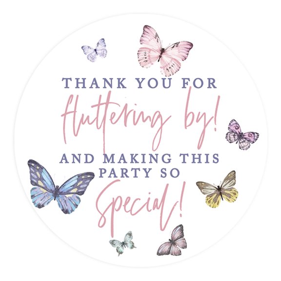 Koyal Wholesale Kids Party Favor Thank You Stickers, Thank You For Fluttering By Round Butterfly Birthday Sticker Labels