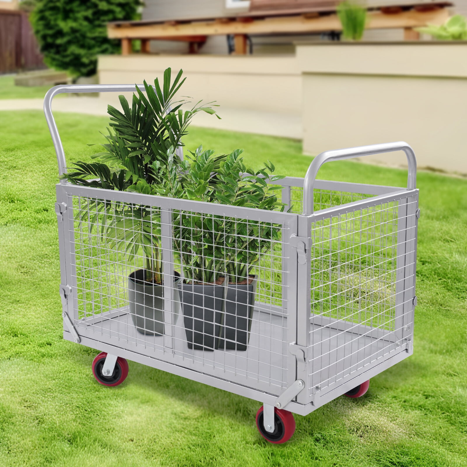 4-in-1 Platform Truck Cart with Detachable Mesh Fence, 2000 lbs Capacity, Multi-Purpose Flatbed Hand Truck w/ 5" Casters for Moving, Shopping, Warehouse Use
