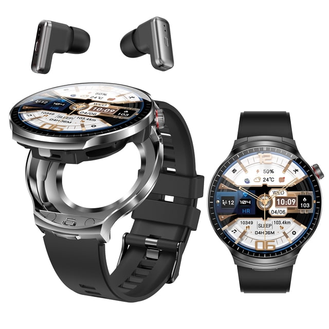 ATEVIX Reloj Inteligente con Auriculares Bluetooth, Pantalla HD Redonda de 1.85 Pulgadas, Estilo Militar, Impermeable IP67, Más de 100 Modos Deportivos, Monitor de Frecuencia Cardíaca, Rastreador de