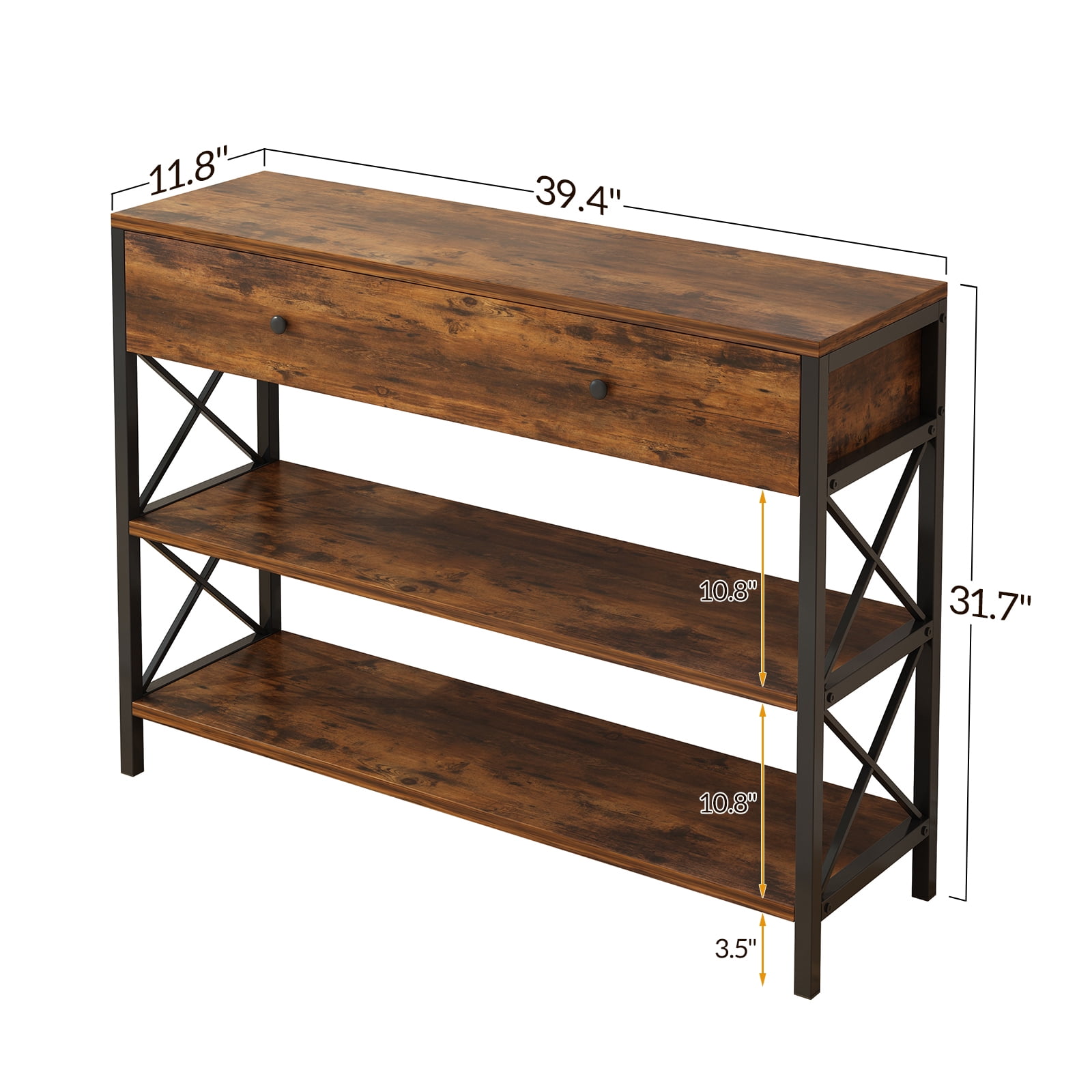 Ktaxon 39.4''L Console Table Sofa Table with Large Drawer and 2 Storage Shelves, Farmhouse Entryway Table for Living Room Hallway Bedroom, Rustic Brown