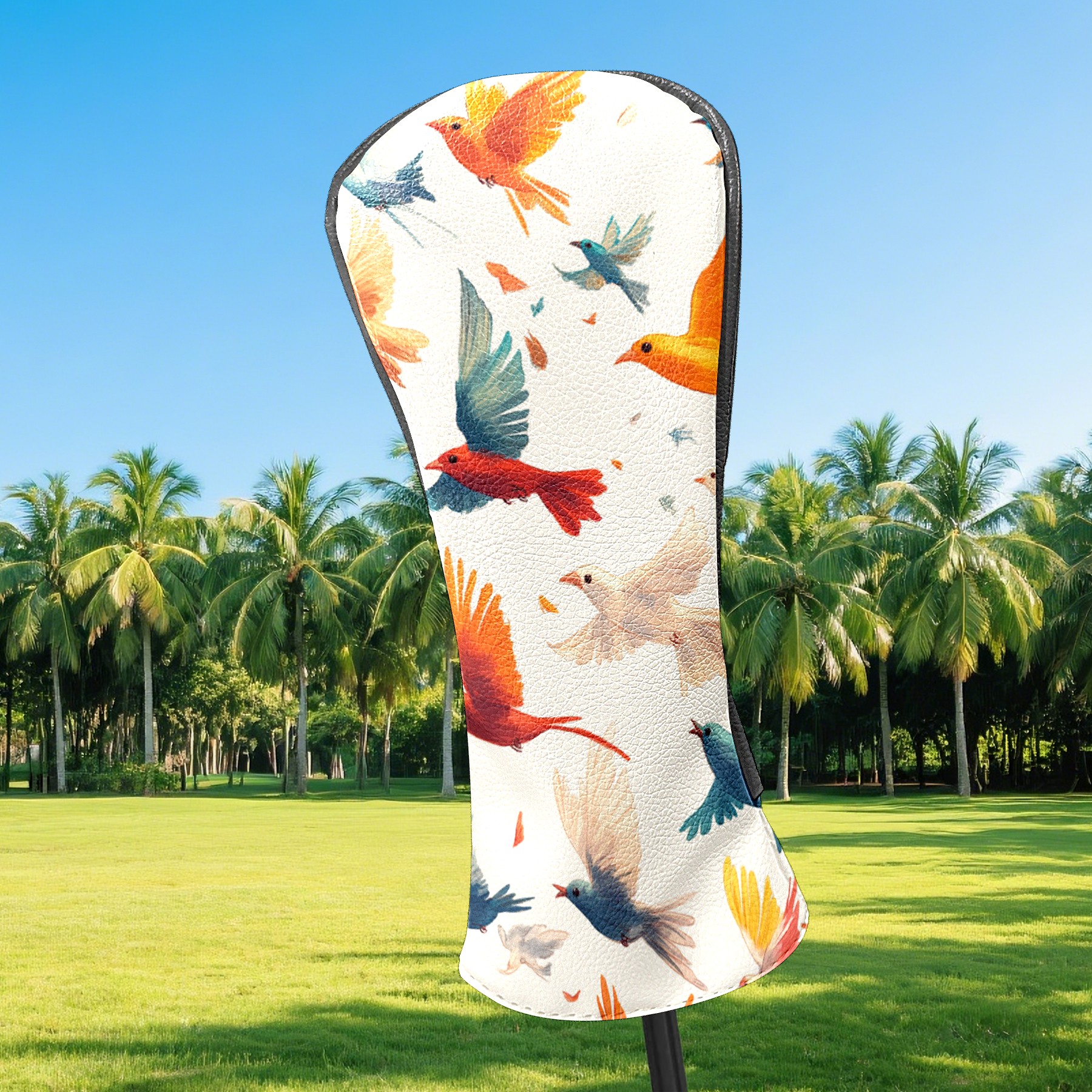 Golf Club Covers PU Leather Waterproof Head Covers for Fairway Woods Hybrids Colorful Pigeons