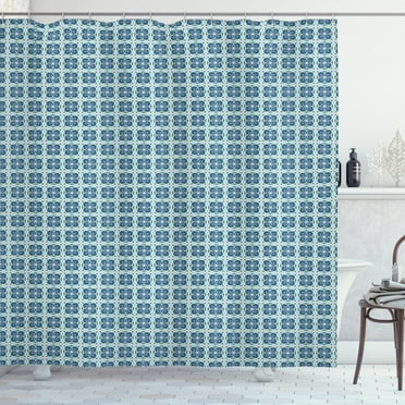 Oriental Shower Curtain, Arabic and Moroccan Style Geometric Pattern with Abstract Petals at the Centre, Fabric Bathroom Set with Hooks, 69W X 75L Inches Long, Multicolor, by Ambesonne