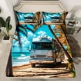 thumbnail image 2 of Coastal Beach Twin Bed&nbsp;Sheets Set,Hawaiian Tropical Palm Tree Bedding Set Adults Bedroom Decor,Summer Ocean Sea Theme Sheets Vintage Bus Fitted Sheet Set 3Pcs, 2 of 6