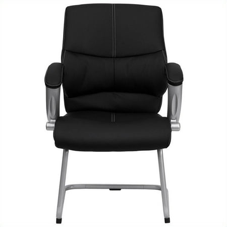 Leather Office Guest Chair - Leather Executive Office Guest and Reception Waiting Room Chair, Black