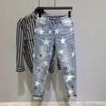 thumbnail image 5 of Pantalones vaqueros con bolsillos recortados de estrellas para hombre, pantalones vaqueros masculinos con gráficos, azul claro, venta al por mayor, alta calidad, estilo retro, informal, tallas XS, 5 of 5