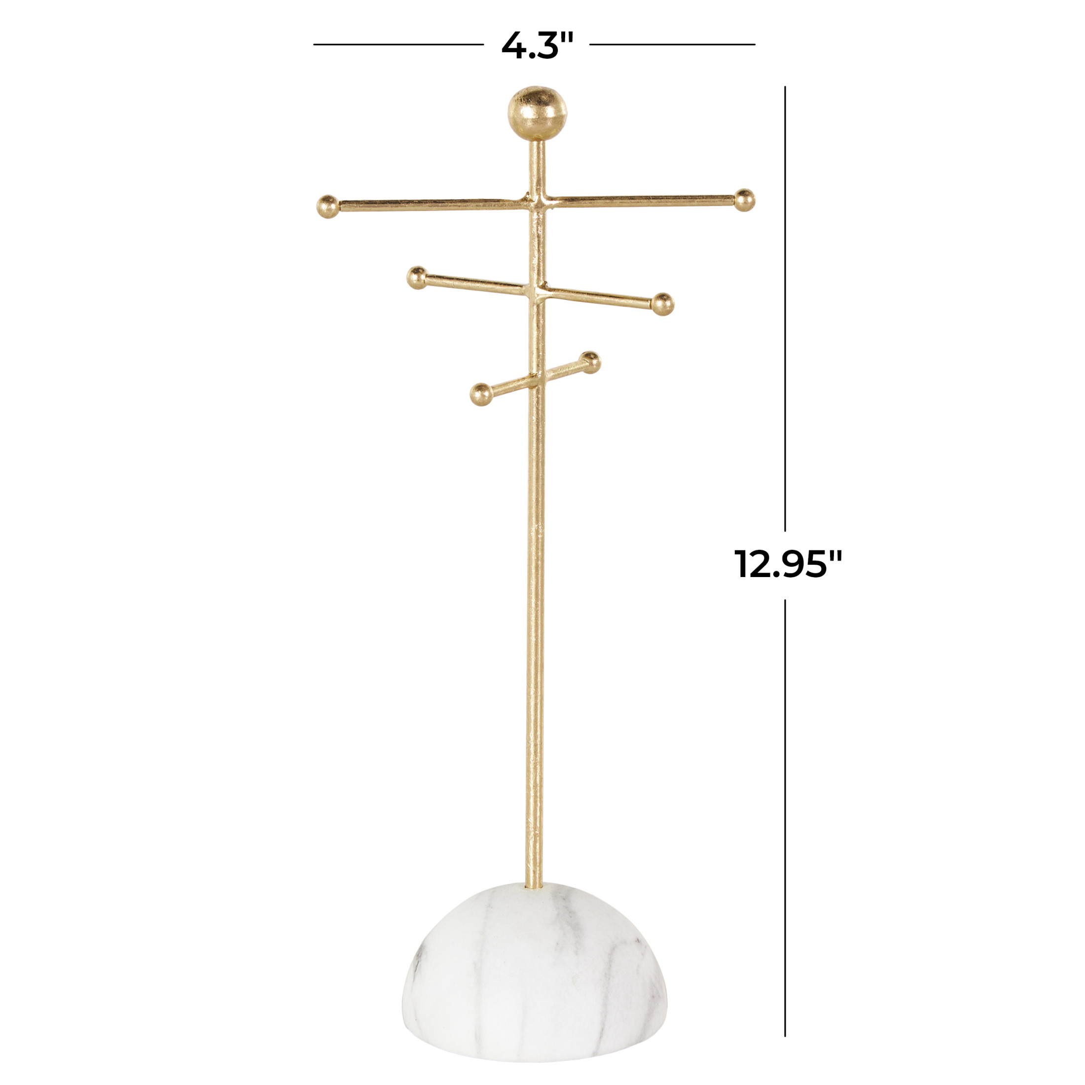DecMode 4" x 13" Gold Metal 6 Slot Jewelry Stand with White Base, 1-Piece