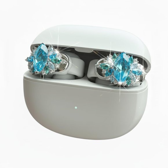 Accesorios clip-on para auriculares BEVCEFCC, diamante ovalado, azul lago