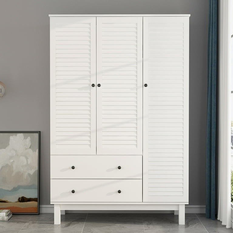 DiDuGo 3 Door Wardrobe Armoire with 2 Drawers and Hanging Rod