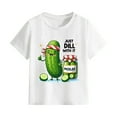 thumbnail image 4 of Virmaxy (2-14 Years Old)Pickle Letter Printed Shirt For Toddler Boys Girls Casual Printed Gherkin Pattern T-Shirt Kids Spring Summer Loose Short Sleeve Crew Neck Top White-5 11 Years, 4 of 4