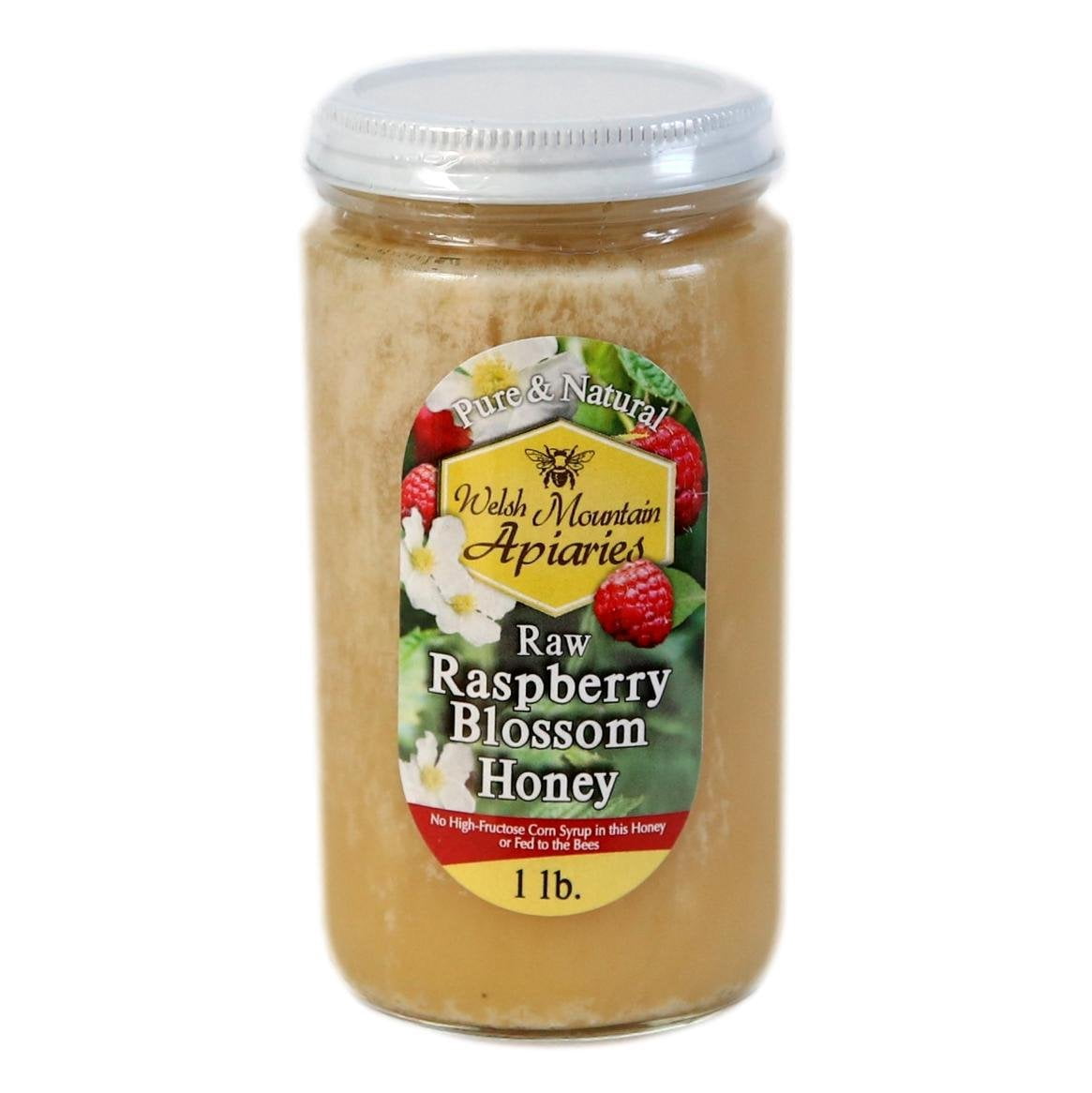 Raspberry Blossom Honey by Welsh Mountain Apiaries, Raw and Unfiltered, Wild Foraged Honey, 16 Ounce Jar