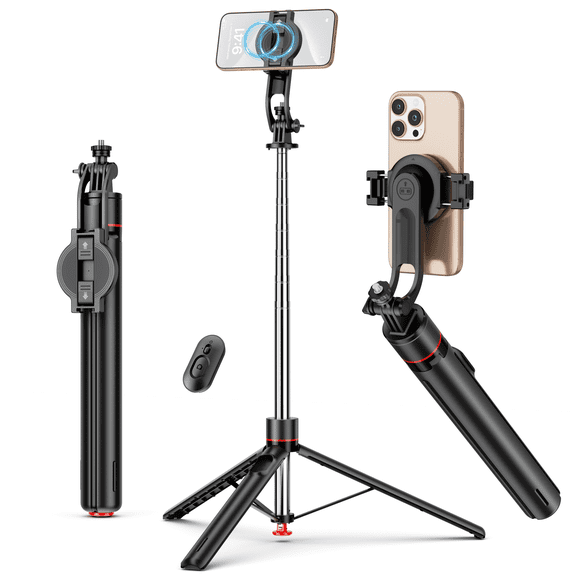 QIRITA 70" Magnetic Selfie Stick Tripod, Auto-Open Phone Tripod Stand with Bluetooth Remote, 360° Rotation, Portable Tripod for iPhone/Android, Camera, Vlogging, Travel