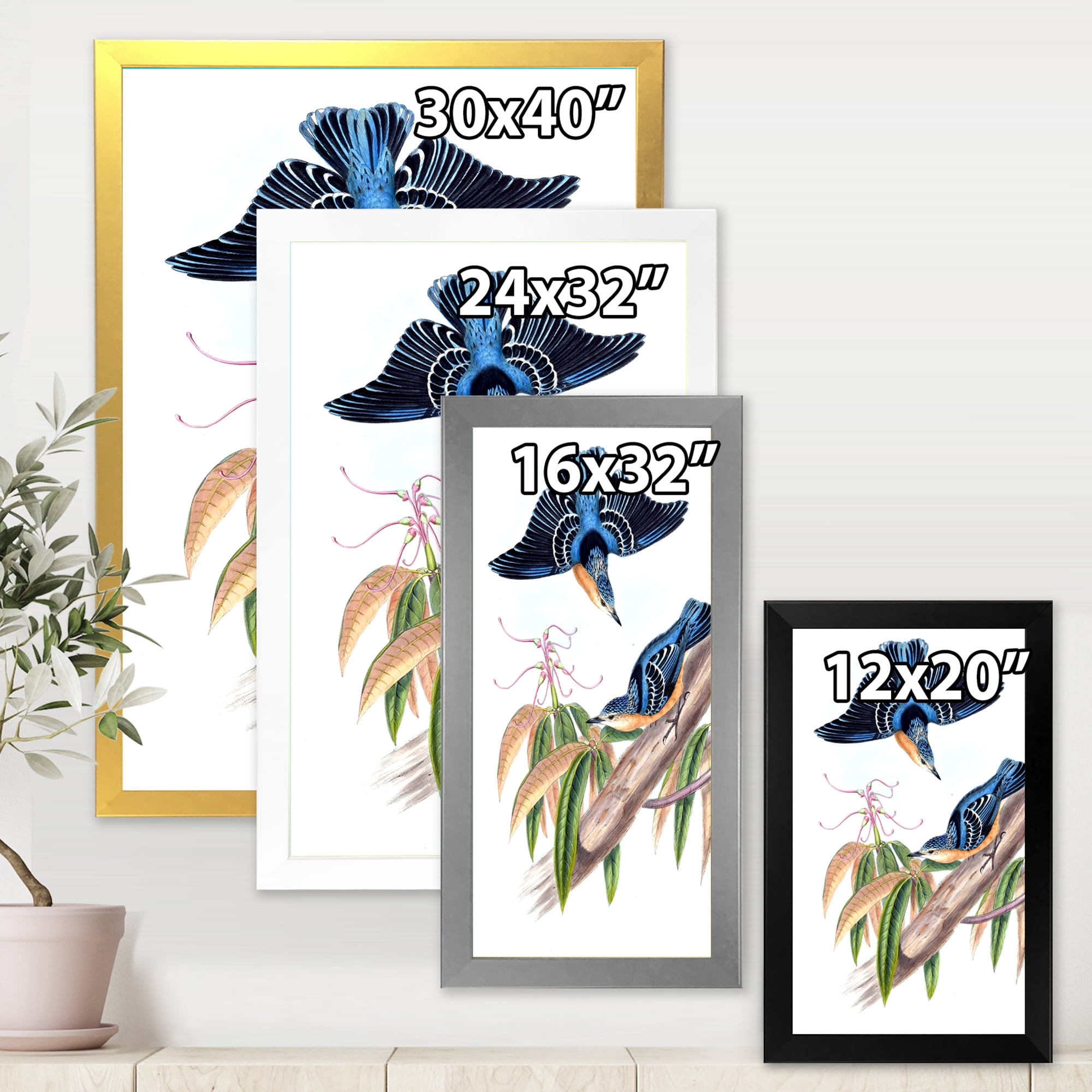 Designart 'Vintage Countryside Birds On Branch V' Farmhouse Framed Art Print