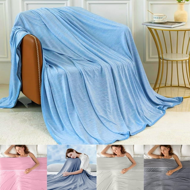 Manta de Seda Fría de Verano, Tecnología de Disipación Rápida Del Calor, Tejido Transpirable y Suave, Ligera y Portátil, Cómoda para Las 4 Estaciones, Manta para Sofá Cama, Suave y Lavable, Juego de