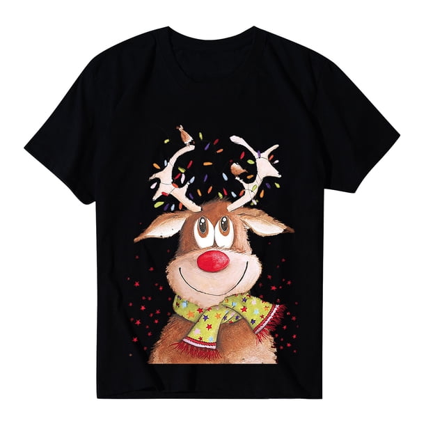 Camisas Navideñas Mujeres Hombres O-Cuello Manga Corta Feliz Navidad Estampado Familia Tops Camiseta Blusa Odeerbi ODB121390