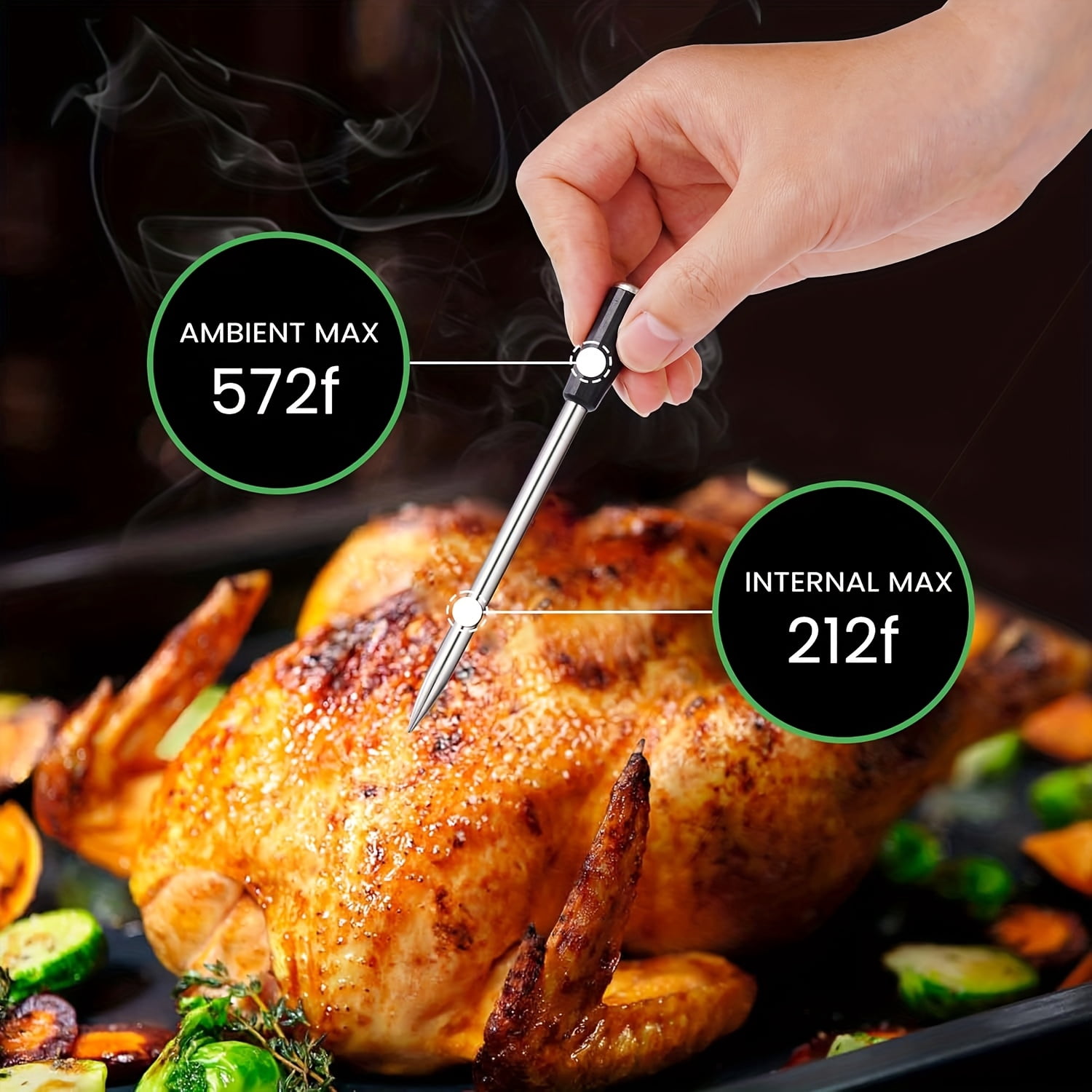 Wireless Bluetooth Smart Digital Meat Thermometer Bamboo Housing Stainless Steel Probe Suitable for Oven, BBQ, Kitchen Cooking, Steak, Chicken Food Thermometer