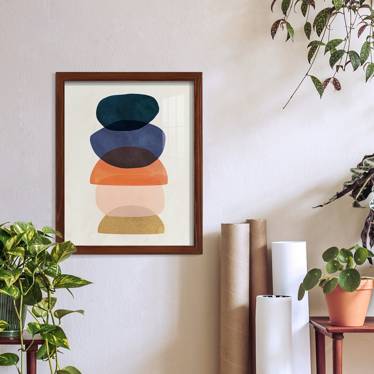 Mod Pods I -Framed Print w/glass-Chestnut