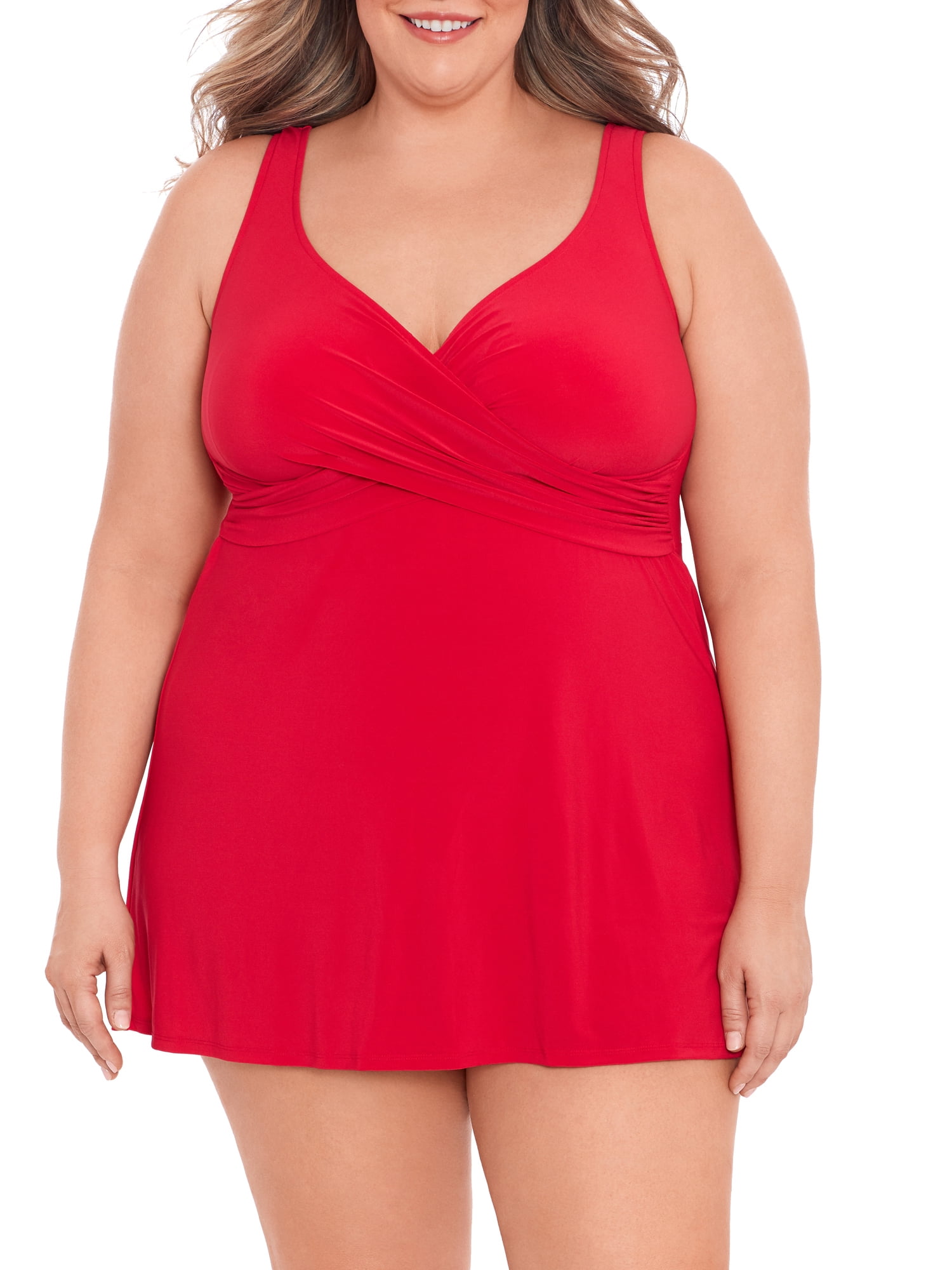 Simply Slim Womens Plus Solid Cross Your Heart One Piece Swimdress