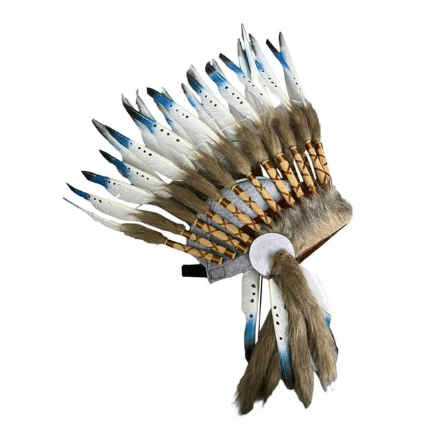 Tocado de plumas artificiales Fernando diadema para Halloween Azul Negro 50 cm x 80 cm
