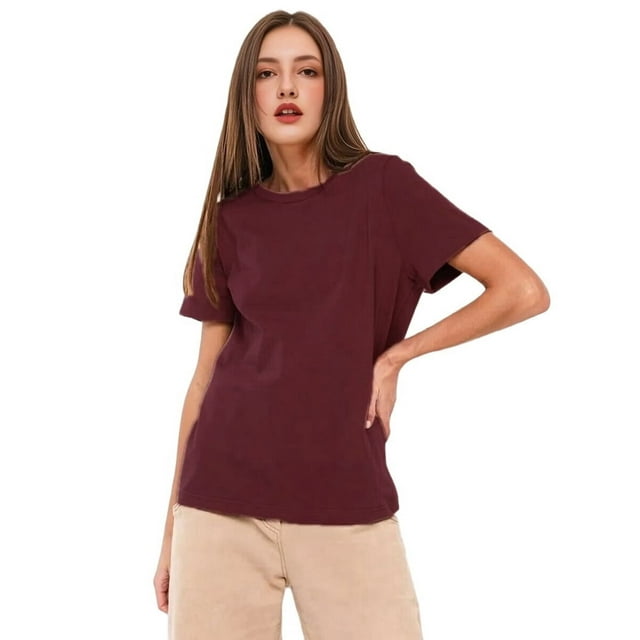 T-shirts à Manches Courtes Surdimensionnés pour Femmes, Col Rond, Coupe Ample, T-Shirt d'Entraînement, Hauts Décontractés d'Été, Coton, Rouge Foncé, L