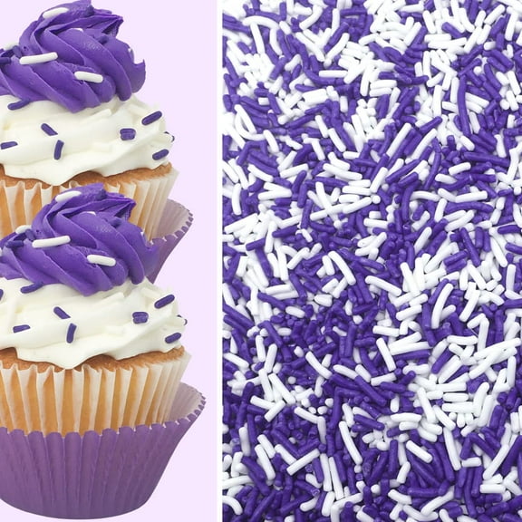 Sprinkle Deco® Purple and White Cake Pop Cookie Cupcake Cakes Semi-Sweet Edible Confetti Decorations Sprinkles Desert Jimmies Toppers