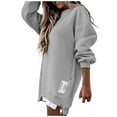 thumbnail image 1 of Aocisk S S Robe à Capuche Mode pour Femmes Col Rond avec Fermeture Éclair Détail Manches Longues Chandail Décontracté Style Urbain pour Amateurs de Mode Gri, 1 of 7