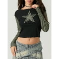 thumbnail image 5 of LMLYSoH Women T-shirt Long Sleeve Crew Neck Star Stripes Slim Fit Ladies Tops for Casual Daily, 5 of 9