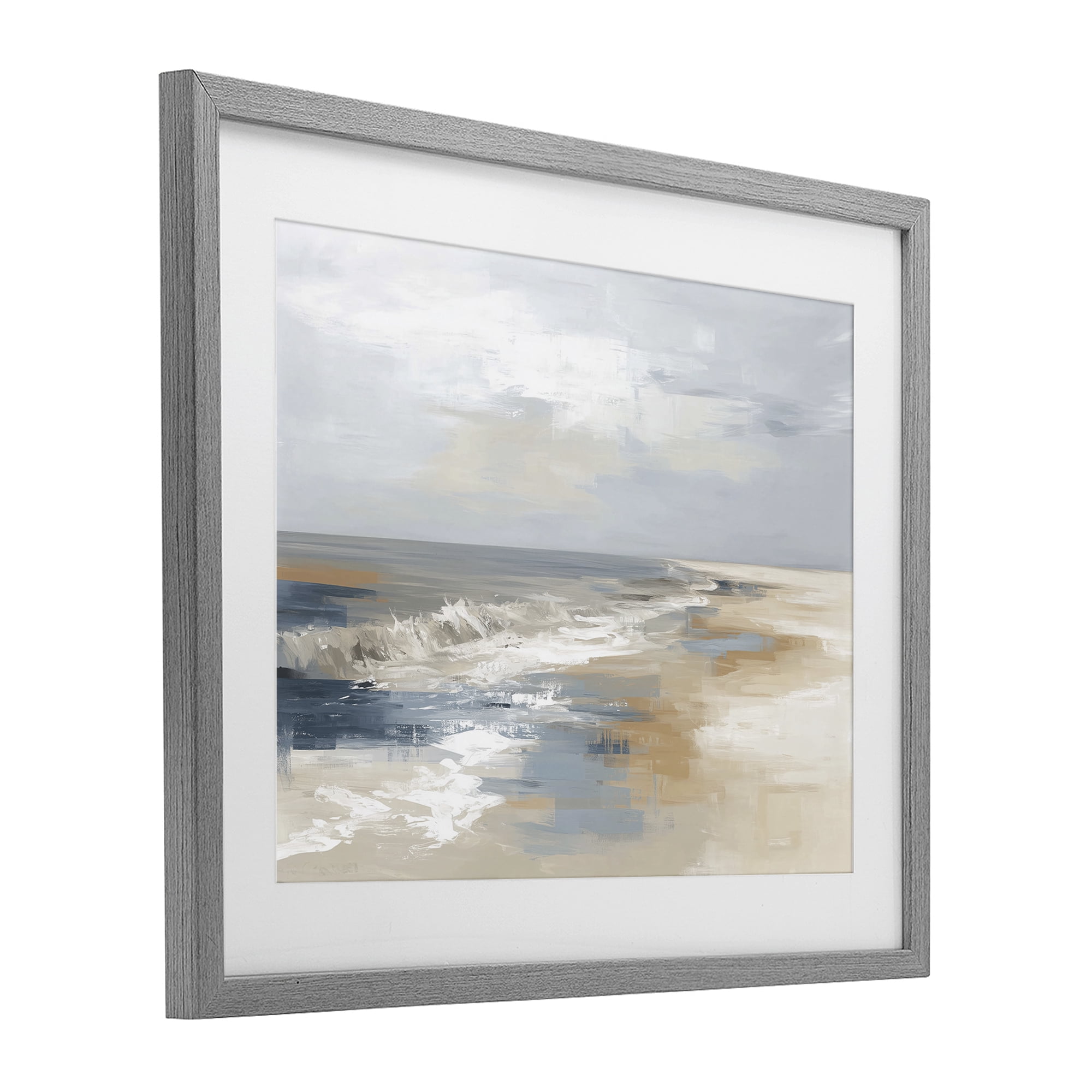 Stupell Industries Tranquil Beach in Neutrals Gray Framed Print Under Glass, design by Kim Curinga