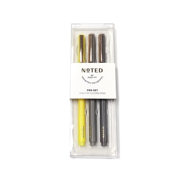Bundle of 3 Packs - Noted by Post-it Neutral Color Felt-Tip Pen Set - Yellow, Gray, Charcoal (3-Piece Set)