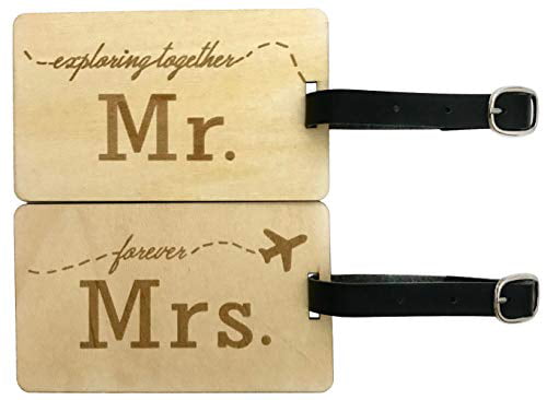 Mr Mrs Wooden Luggage Tags Travel Cute Couples Gift 2 Pack 