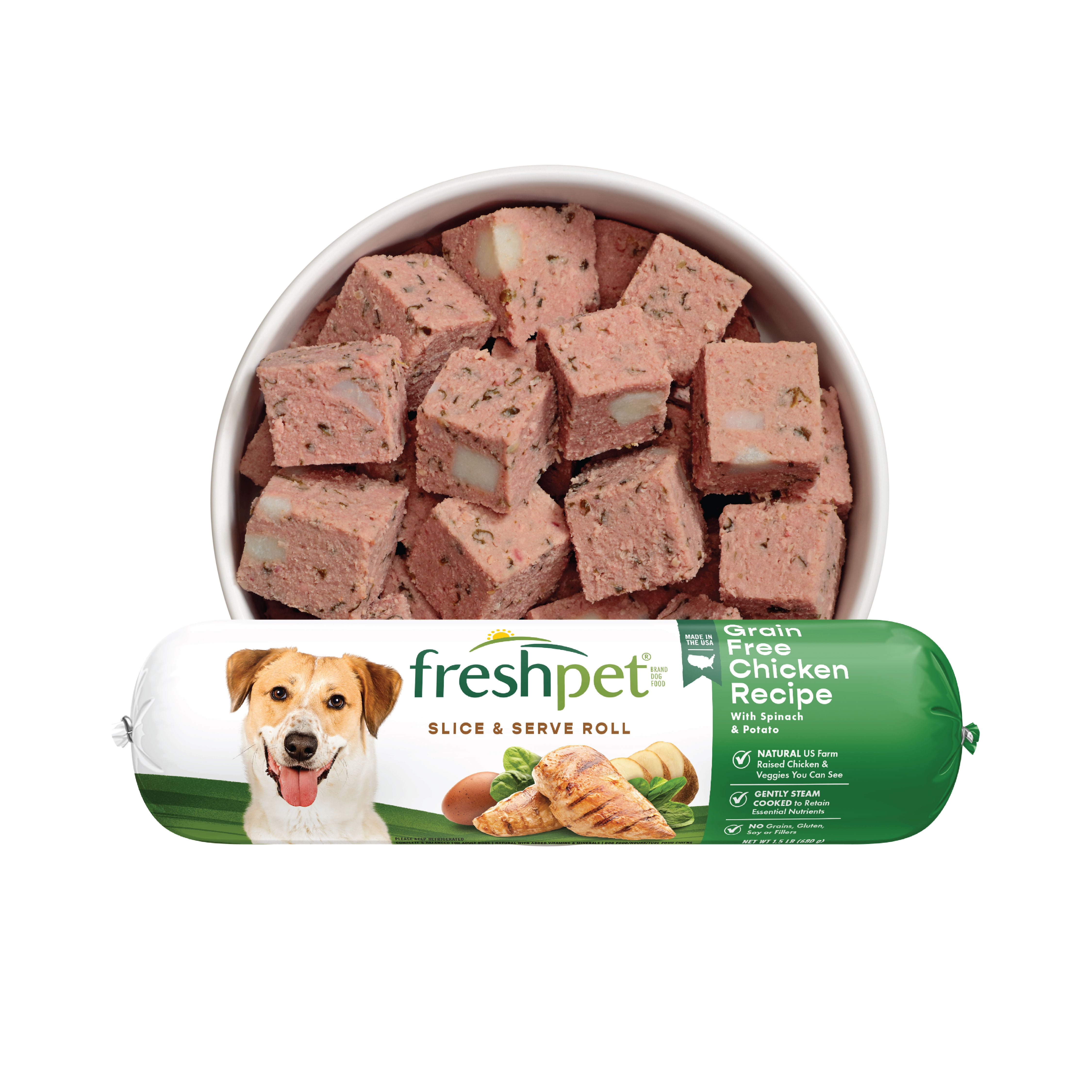 (2 pack) Freshpet Fresh Dog Food, Grain Free Chicken Recipe, Slice & Serve Roll, 1.5 lb.