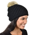 thumbnail image 3 of C.C Thick Waffle Knit Fleece Lined Faux Fuzzy Fur Pom Beanie, Black, 3 of 3